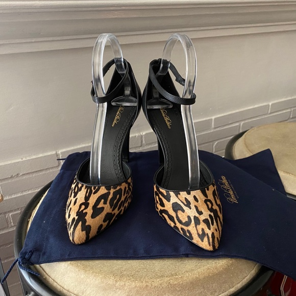 NEW BROOKS BROTHERS LEOP BLACK LEATHER PUMPS HEELS - Picture 2 of 9